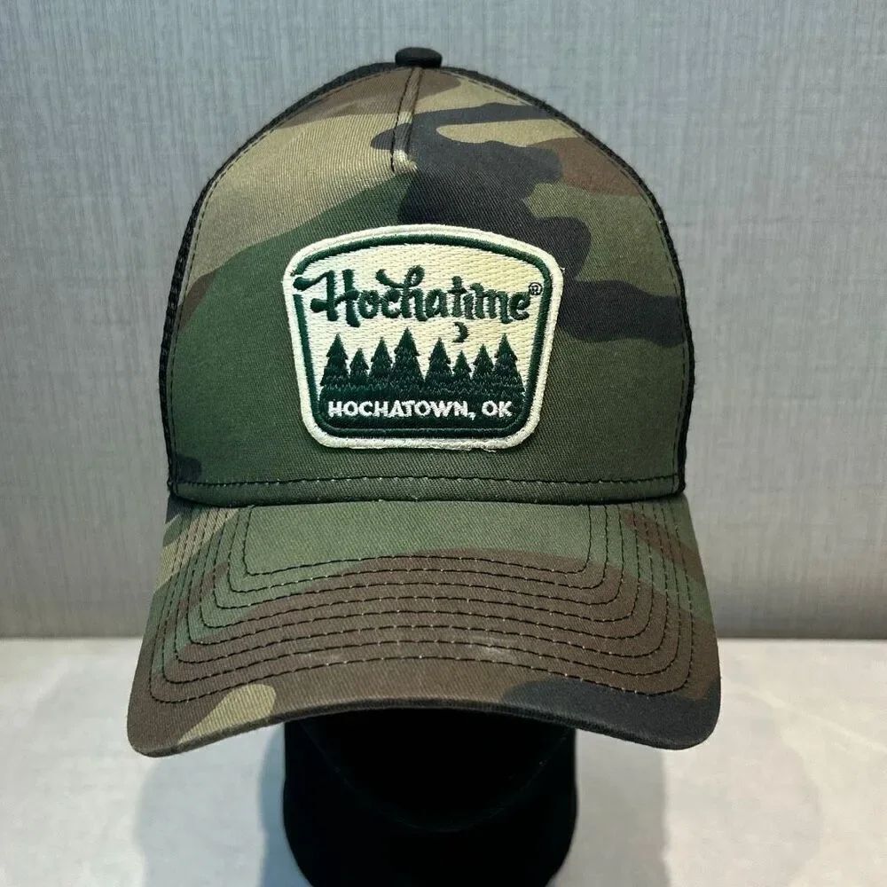 Hochatime Hochatown OK Hat Cap Snapback Trucker Mesh Camo Green Brown Black Adju
